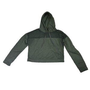 Mesh Shoulder Cropped Hoodie Green Size S